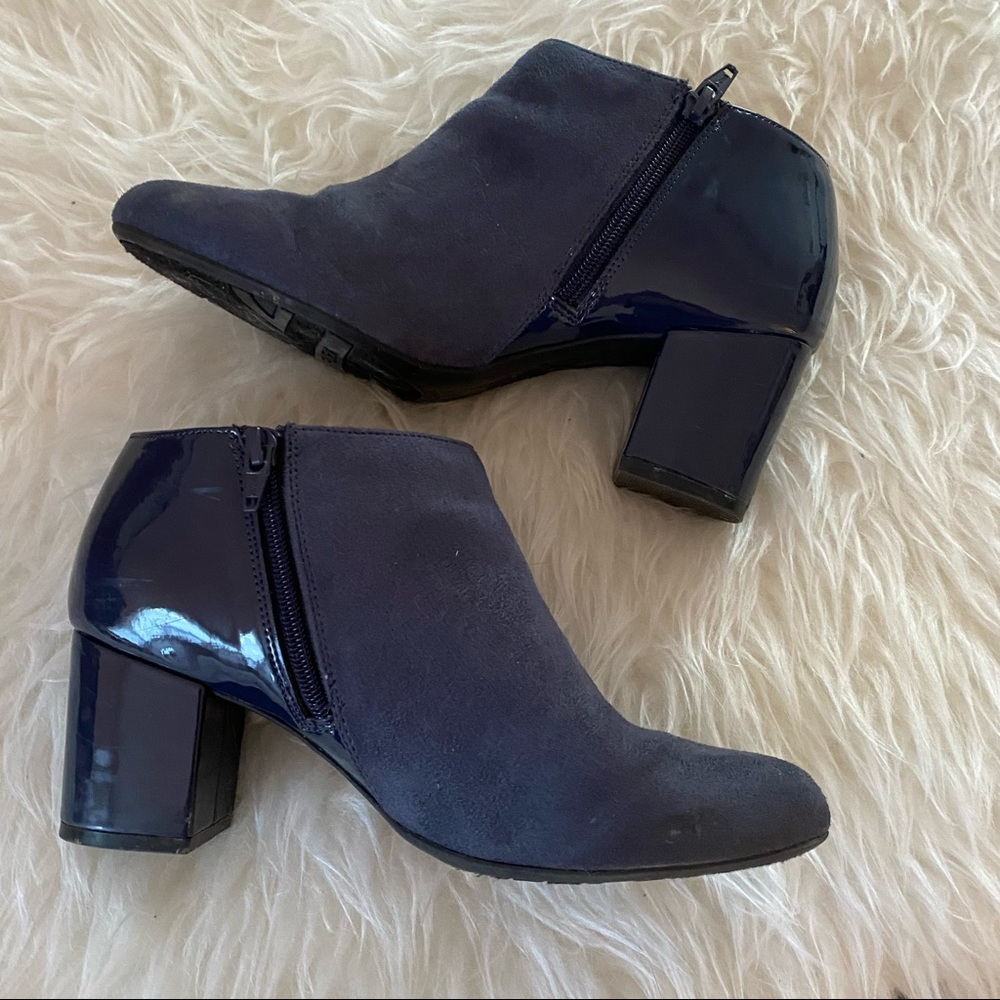 Navy Suede-like Microfiber & Patent Ankle Boot